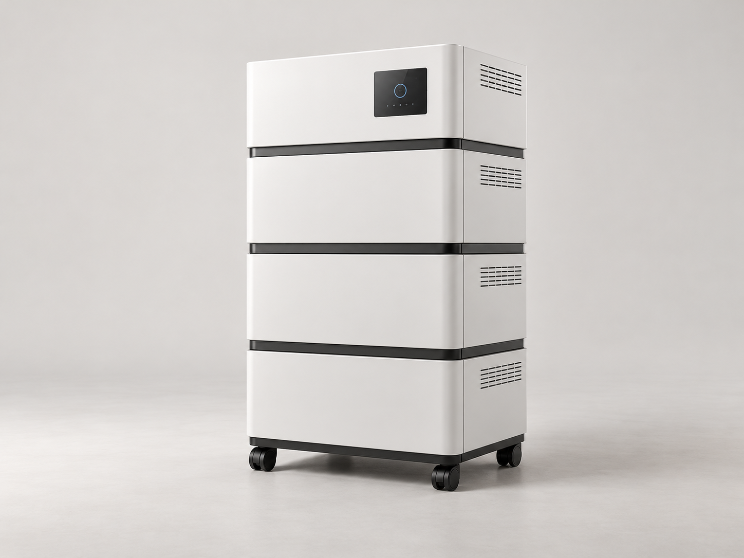 Illustrative rendering of a modular home battery cabinet
